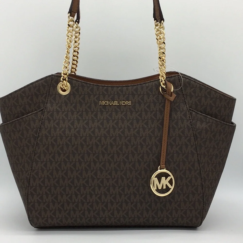 MICHAEL KORS LG CHAIN SHLDR TOTE BROWN NWT